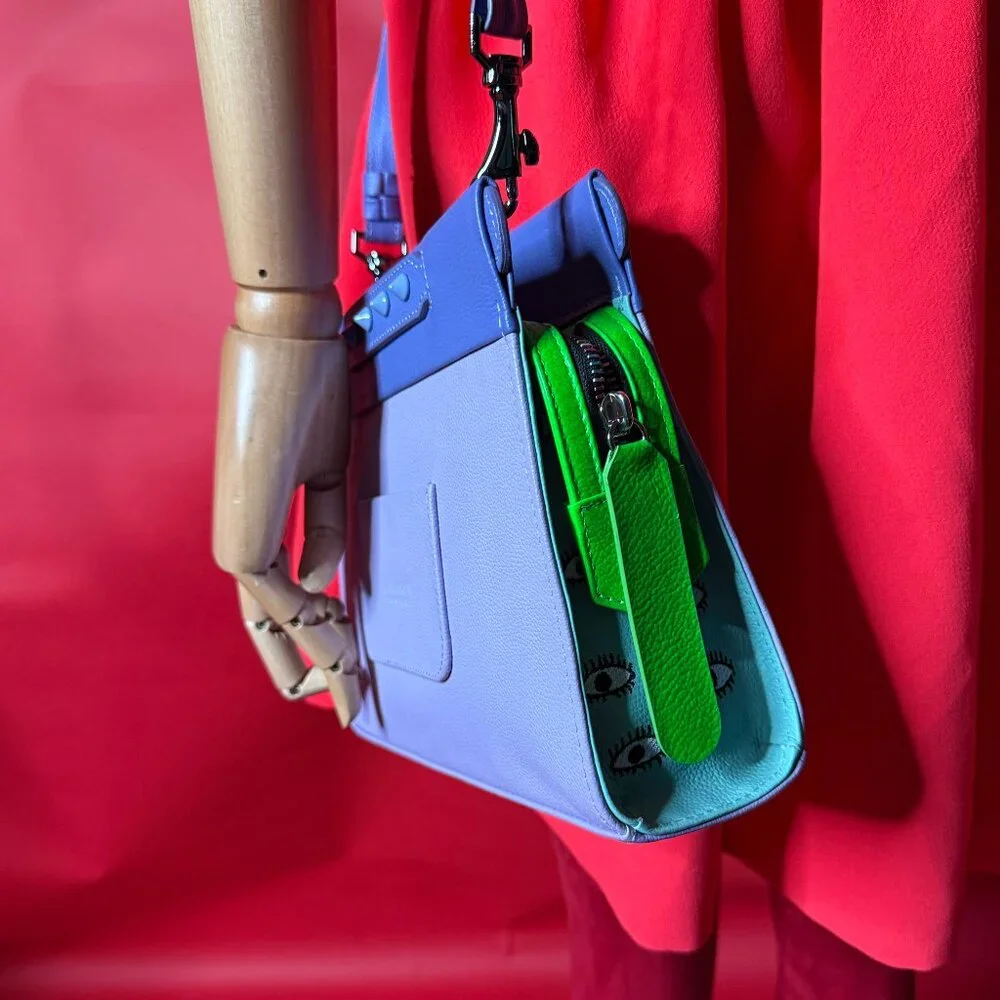 Min & Mon Leather Crossbody Bag – Lavender & Lilac with Neon Green Accents - Picture 9 of 12